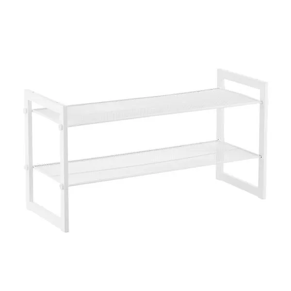 2-Tier Stackable Mesh Shoe Shelves White