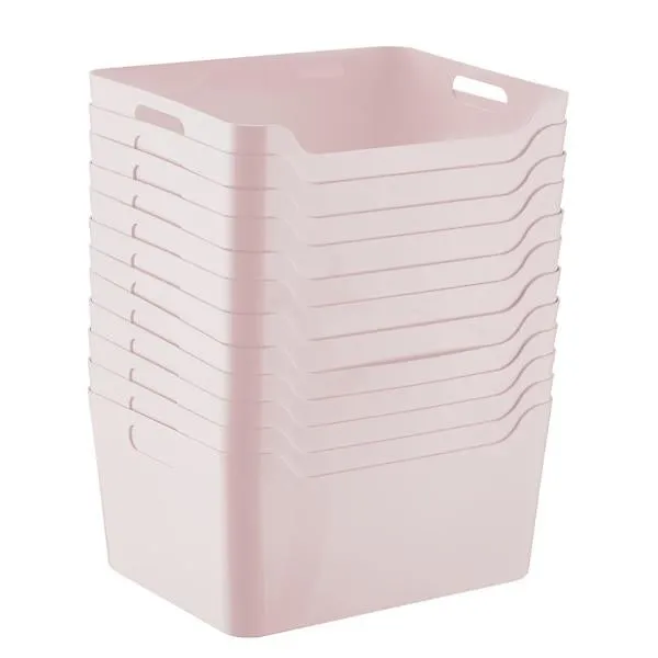 Case of 12 Large Plastic Storage Bin w/ Handles Soft Pink