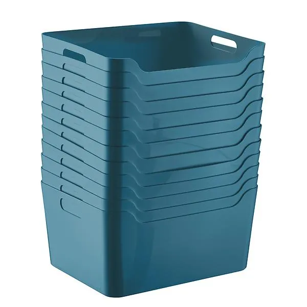 Case of 12 Large Plastic Storage Bin w/ Handles Teal