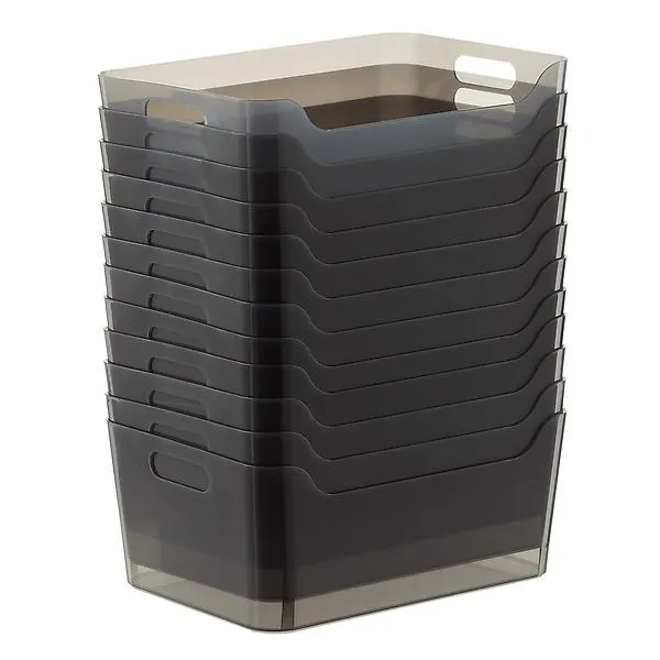 Case of 12 Medium Plastic Bins w/ Handles Smoke