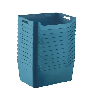 Case of 12 Medium Plastic Storage Bin w/ Handles Teal
