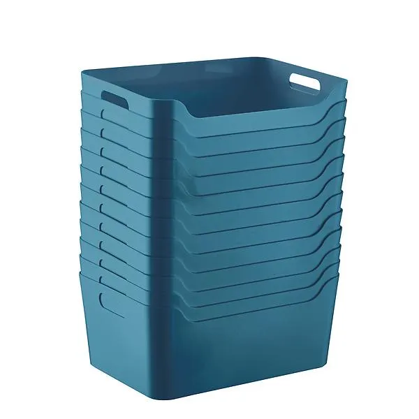 Case of 12 Medium Plastic Storage Bin w/ Handles Teal