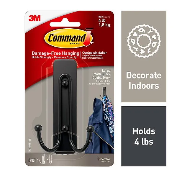 Command Large Double Hook Black