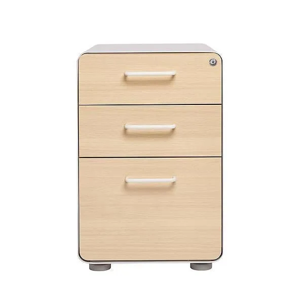 Poppin 3-Drawer Stow Locking Filing Cabinet White/Birch