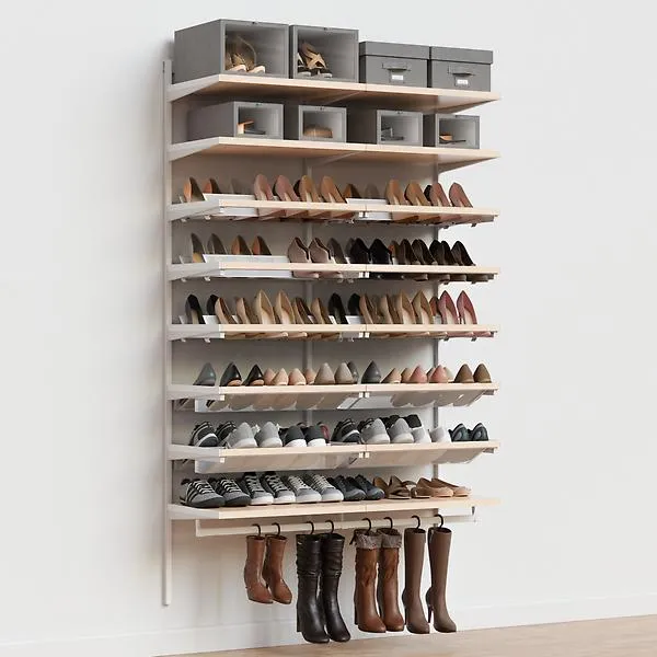 Décor+ by Elfa 4' Shoe Wall Mt White & Nat Birch