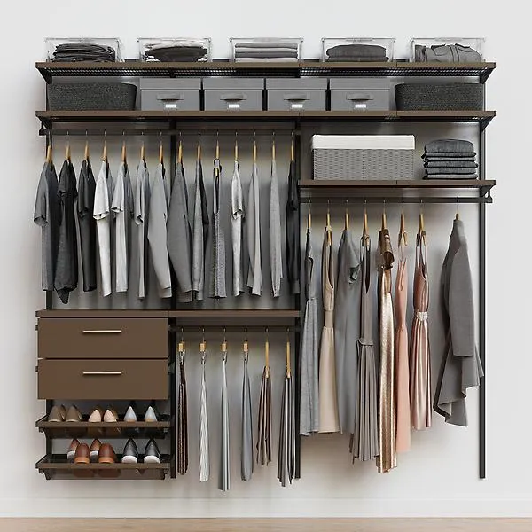 Décor+ by Elfa 7' Closet w/ Solid Drawers Mt Grey & St Birch
