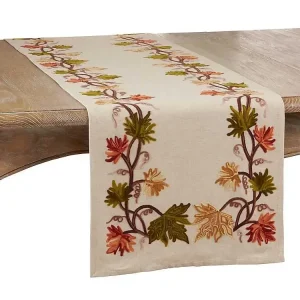 Embroidered Fall Leaf Border Table Runner