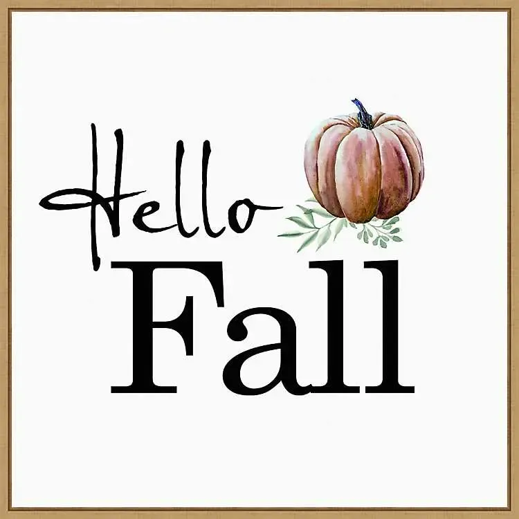 Hello Fall Pumpkin Typography Framed Wall Art