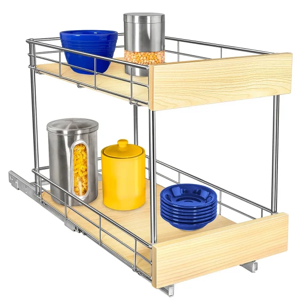 LYNK 2-Tier Sliding Pantry 11"x21" Chrome & Wood