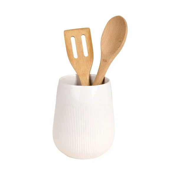 Ribbed Stoneware Utensil Crock