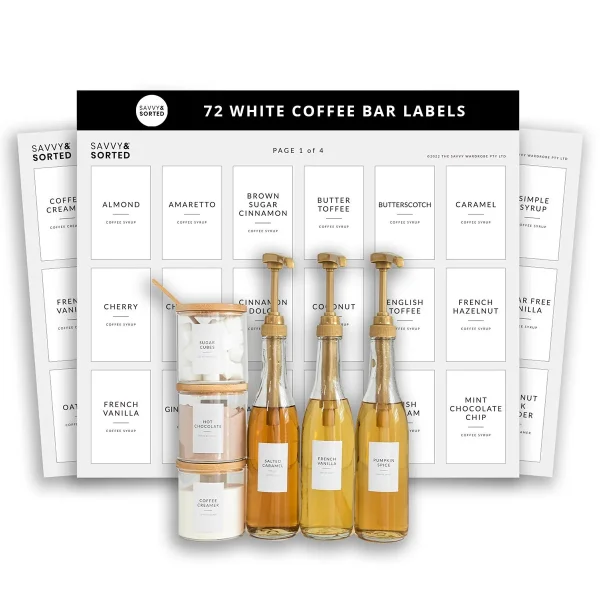 Savvy & Sorted Minimalist Coffee Bar Labels Pkg/95