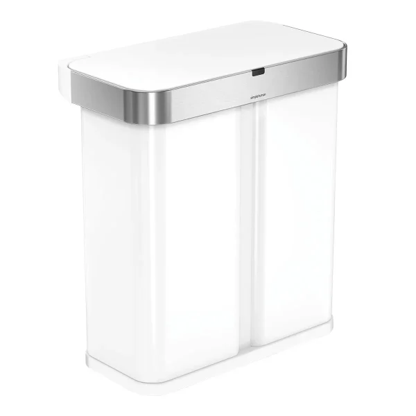 simplehuman 15.3 G Dual Compartment Trash Can White Stainless