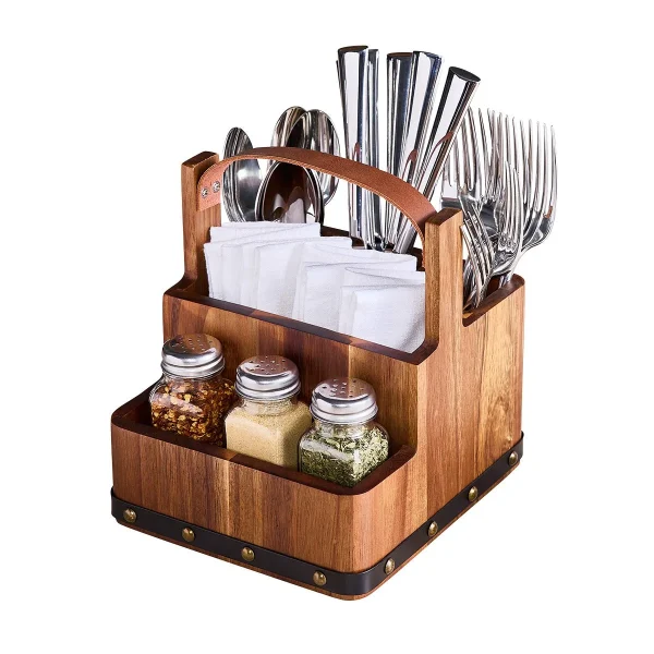 Wine Enthusiast Barrel-Inspired Wine Country Flatware and Spice Caddy Set